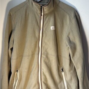 REI Cream/Tan Plush Fleece Jacket with Subtle Logo